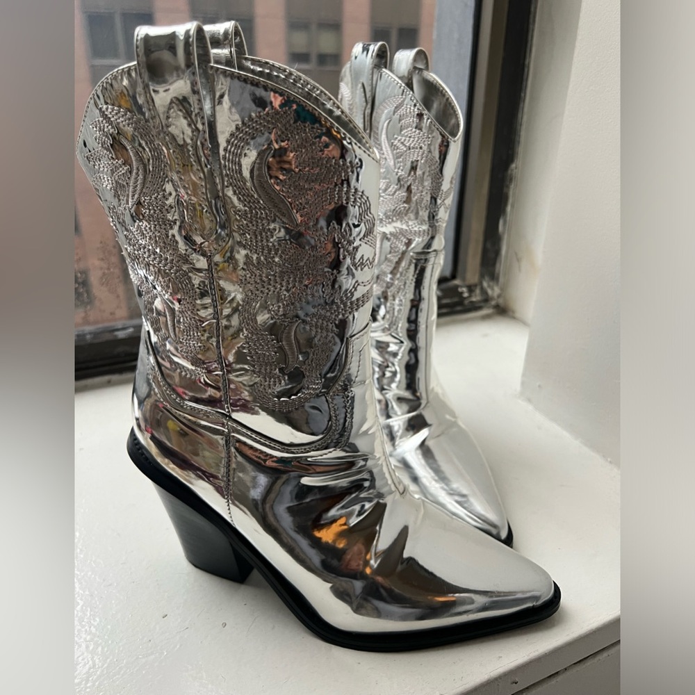 Silver metallic cowboy boots